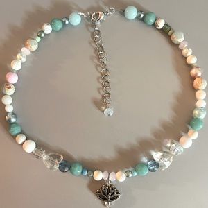Handmade Beaded Lotus Charm Choker Necklace